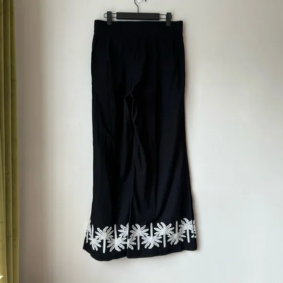Johnny Was Workshop Hannah Black Palm Tree Embroidered Wide Leg Pants S NWT - Picture 7 of 9